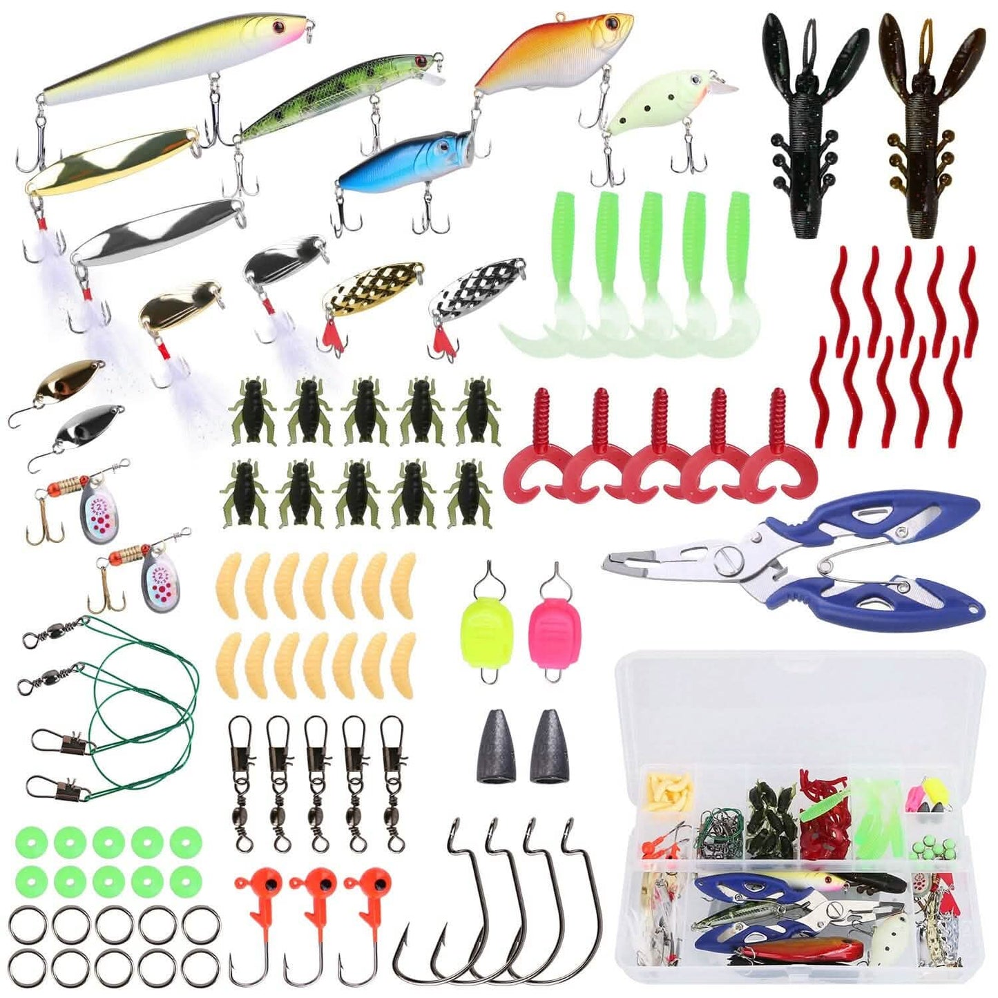 101-Pieces: Fishing Lure Kit Soft Plastic Fishing Baits Set with Soft Worms Crankbaits Box DailySale