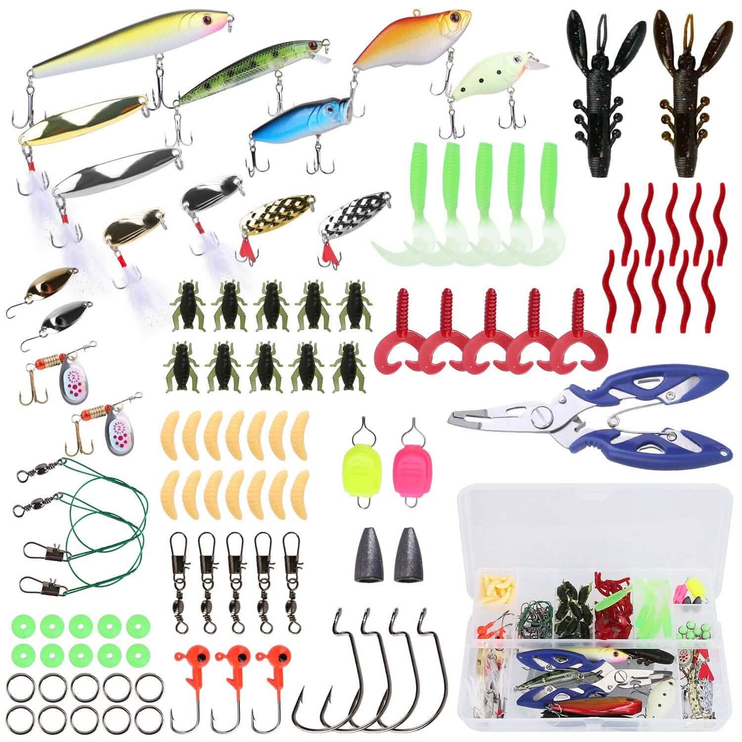 101-Pieces: Fishing Lure Kit Soft Plastic Fishing Baits Set with Soft Worms Crankbaits Box DailySale