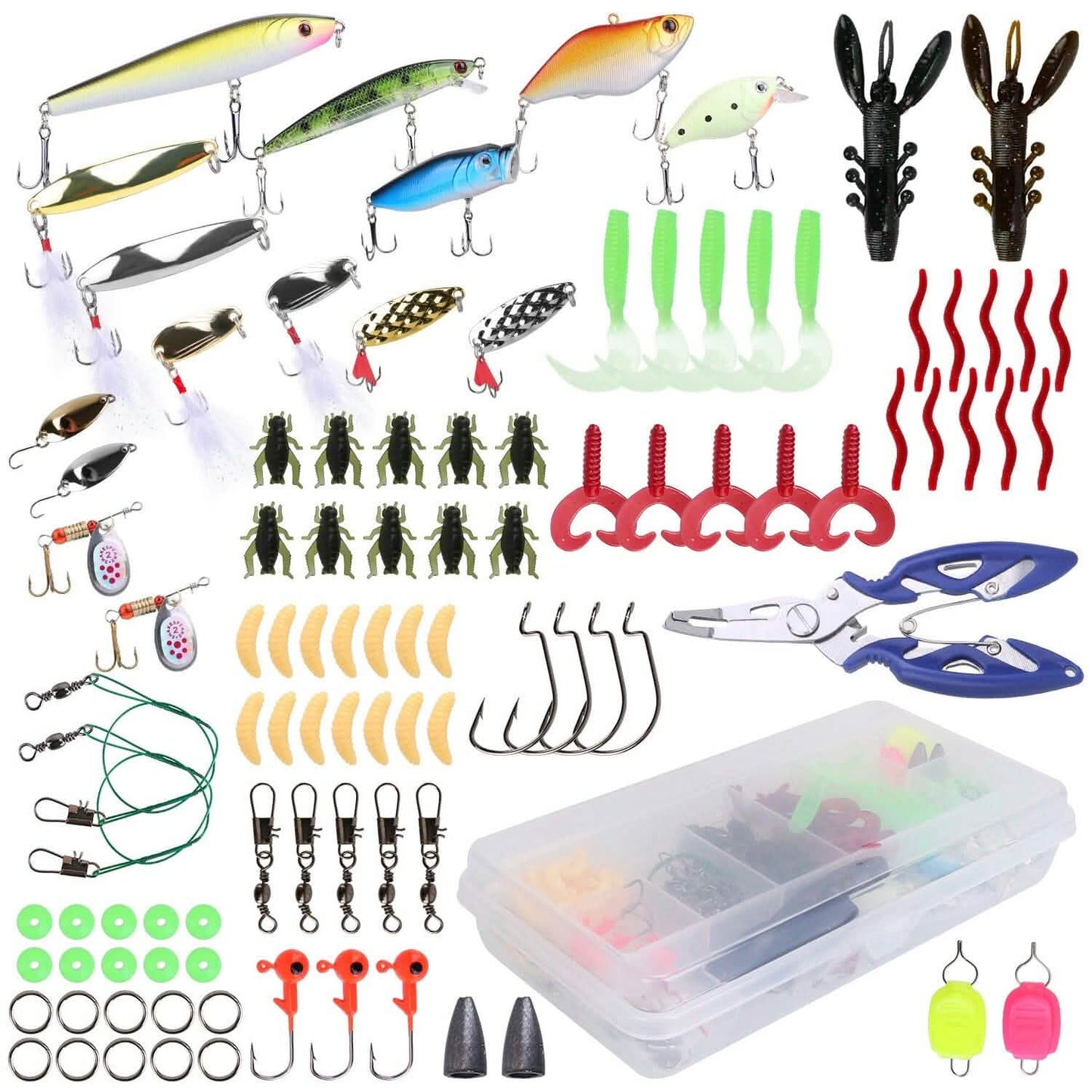 101-Pieces: Fishing Lure Kit Soft Plastic Fishing Baits Set with Soft Worms Crankbaits Box DailySale