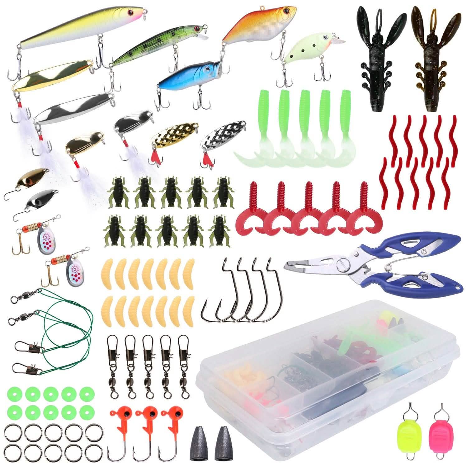 101-Pieces: Fishing Lure Kit Soft Plastic Fishing Baits Set with Soft Worms Crankbaits Box DailySale