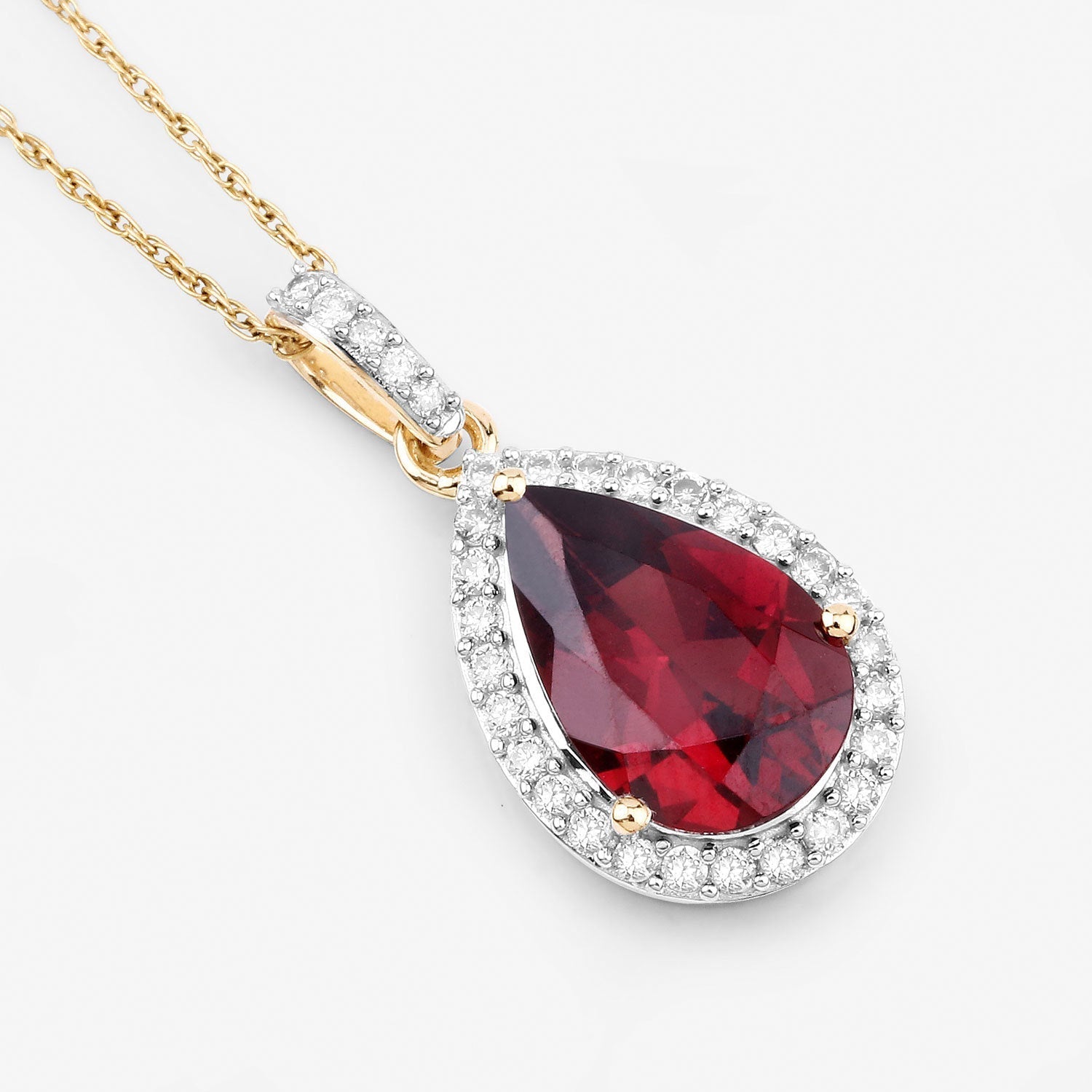 3.29 Carat Genuine Rhodolite and White Diamond 14K Yellow Gold Pendant Bids.com