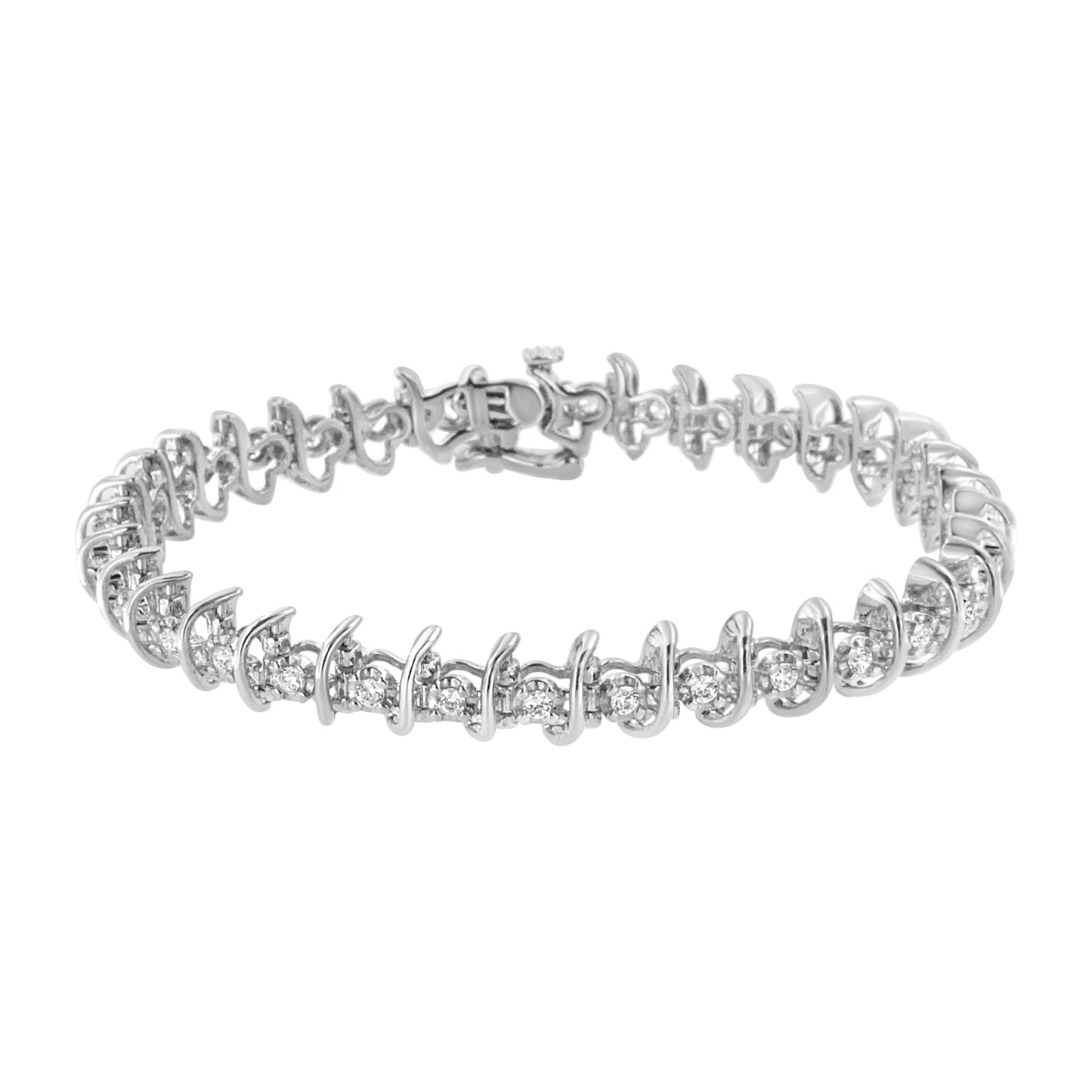 .925 Sterling Silver 1 cttw Prong-Set Diamond Link Bracelet (I-J, I1-I2) - 7.25" Bids.com