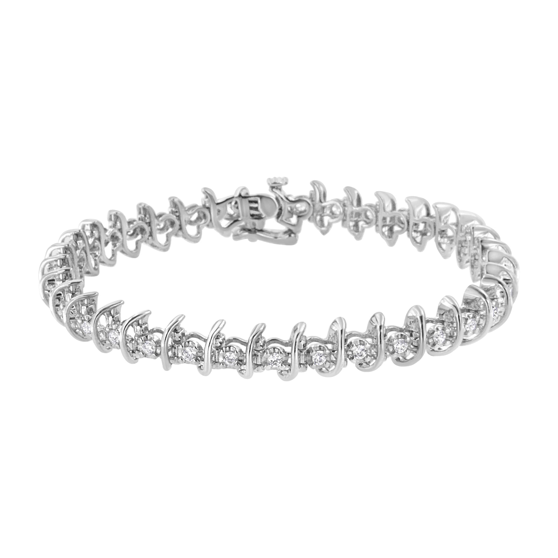 .925 Sterling Silver 1 cttw Prong-Set Diamond Link Bracelet (I-J, I1-I2) - 7.25" Bids.com