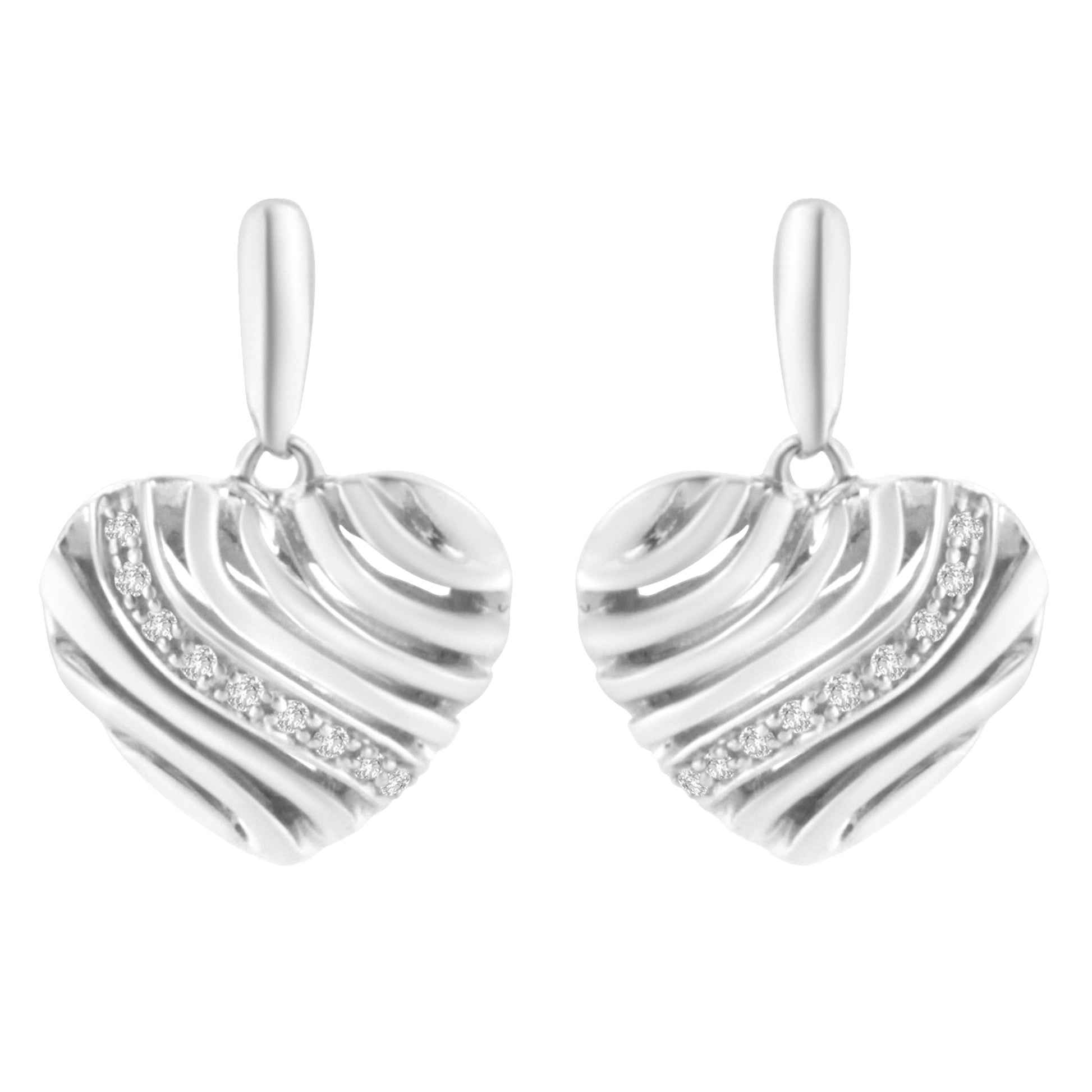 Sterling Silver Heart Diamond Accent Puff Earrings (I-J, I1-I2) Bids.com