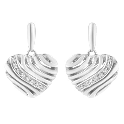Sterling Silver Heart Diamond Accent Puff Earrings (I-J, I1-I2) Bids.com
