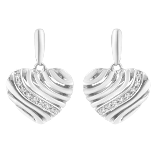 Sterling Silver Heart Diamond Accent Puff Earrings (I-J, I1-I2) Bids.com