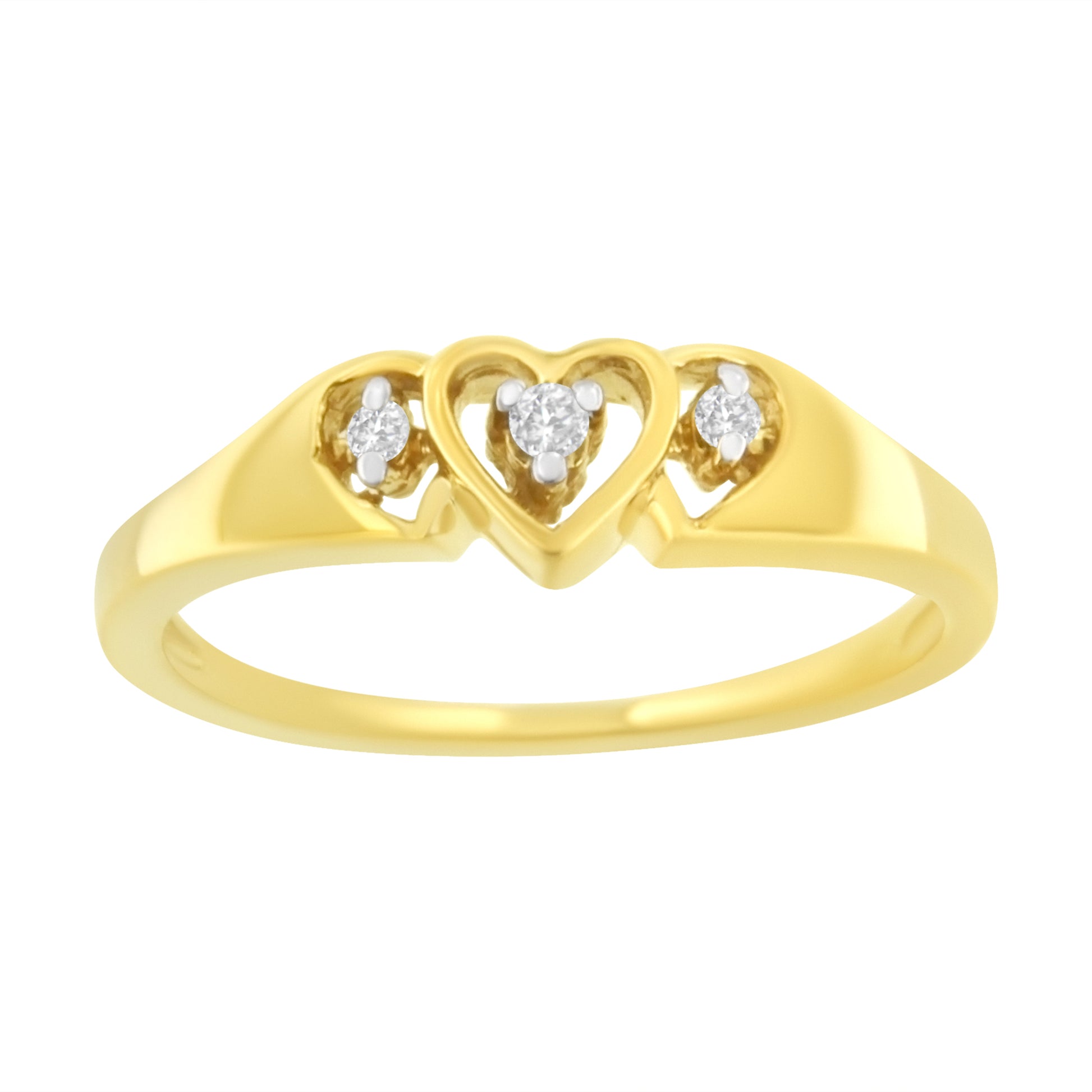 10KT Yellow Gold 1/20 cttw Diamond Triple Heart Diamond Ring (K-L, I1-I2) - Size 7 Bids.com