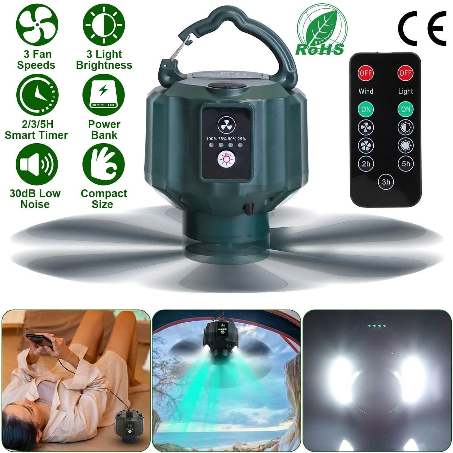 10400mAh USB Battery Powered Hanging Tent Lantern Fan Power Bank DailySale