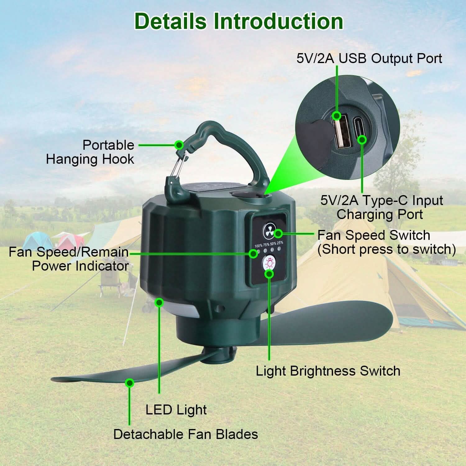 10400mAh USB Battery Powered Hanging Tent Lantern Fan Power Bank DailySale