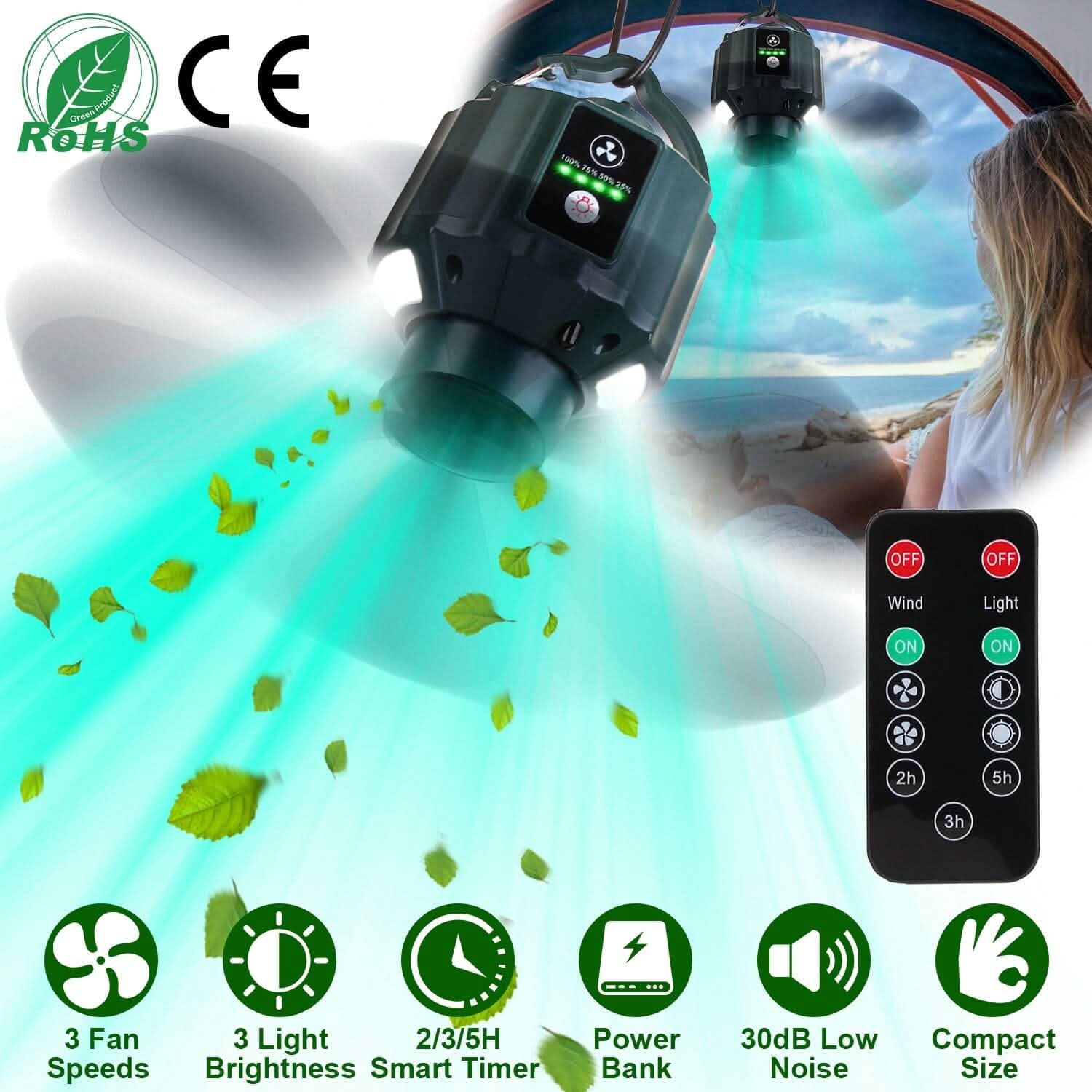10400mAh USB Battery Powered Hanging Tent Lantern Fan Power Bank DailySale