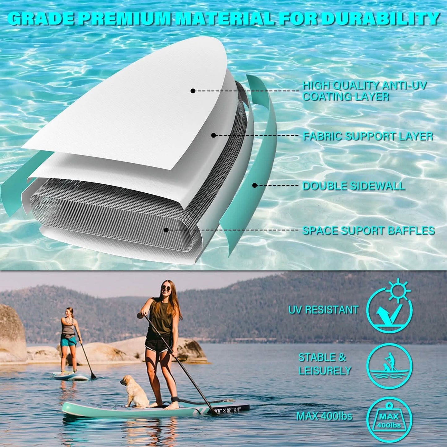 10’6” x 32”x 6” Paddle Boards for Adults with Premium SUP Accessories and Backpack DailySale