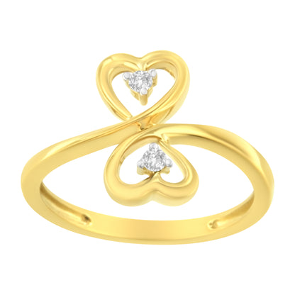 14KT Yellow Gold 1/20 ctw. Dual Heart Diamond Ring (K-L, I1-I2) - Size 7 Bids.com