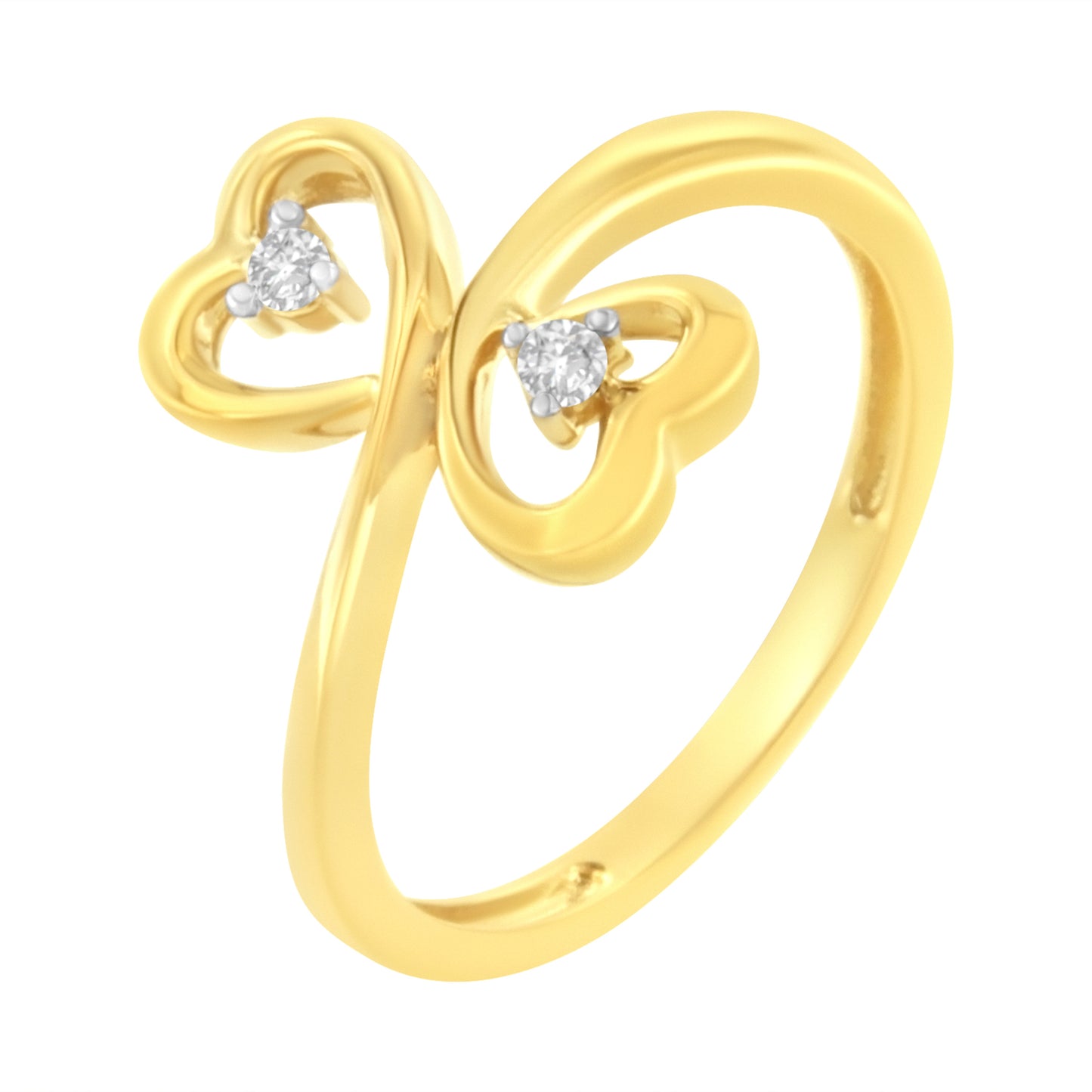14KT Yellow Gold 1/20 ctw. Dual Heart Diamond Ring (K-L, I1-I2) - Size 7 Bids.com