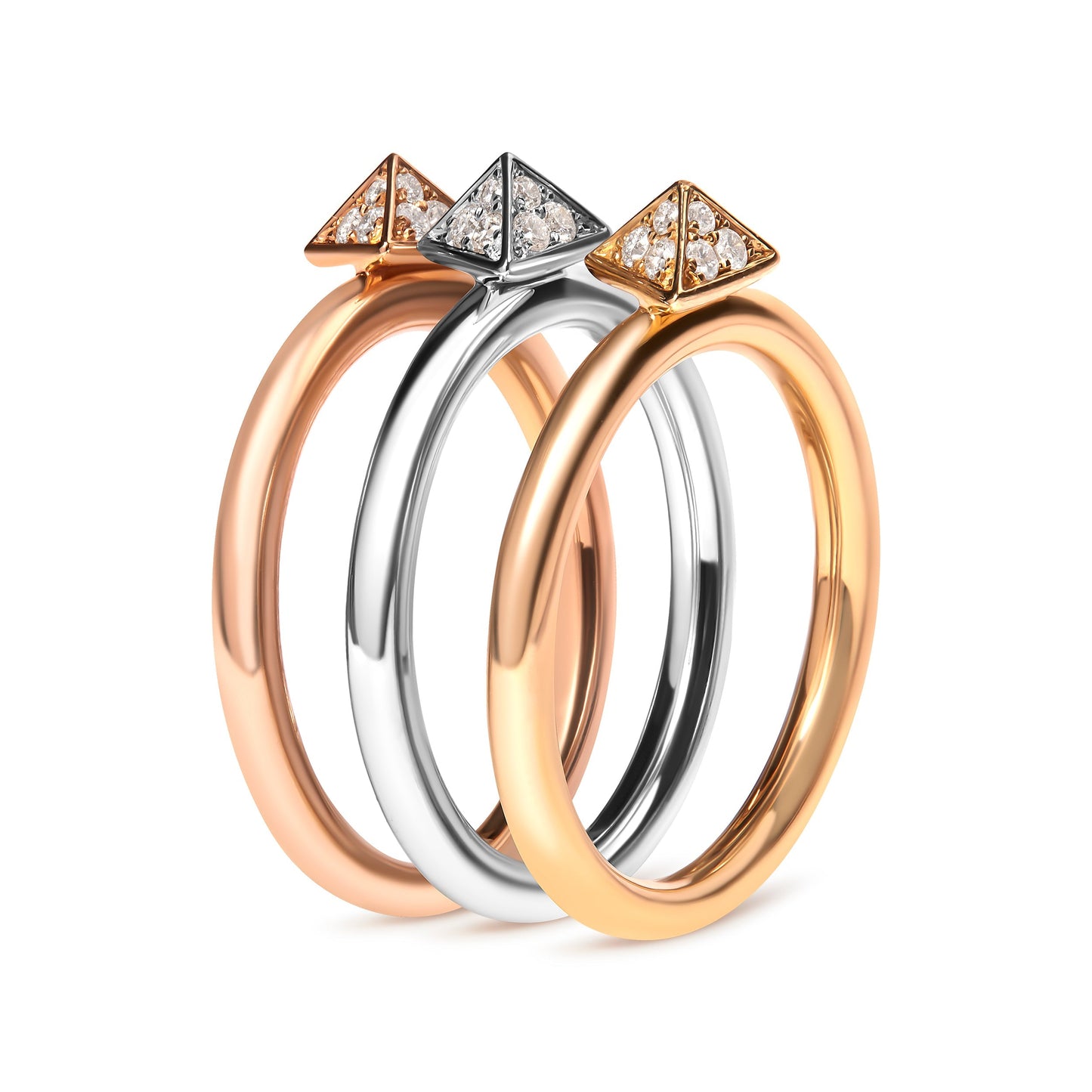 14K Tri Color Gold 1/3 Cttw Diamond Pyramid Stackable Band Ring Set (G-H Color, SI1-SI2 Clarity) - Size 7 Bids.com