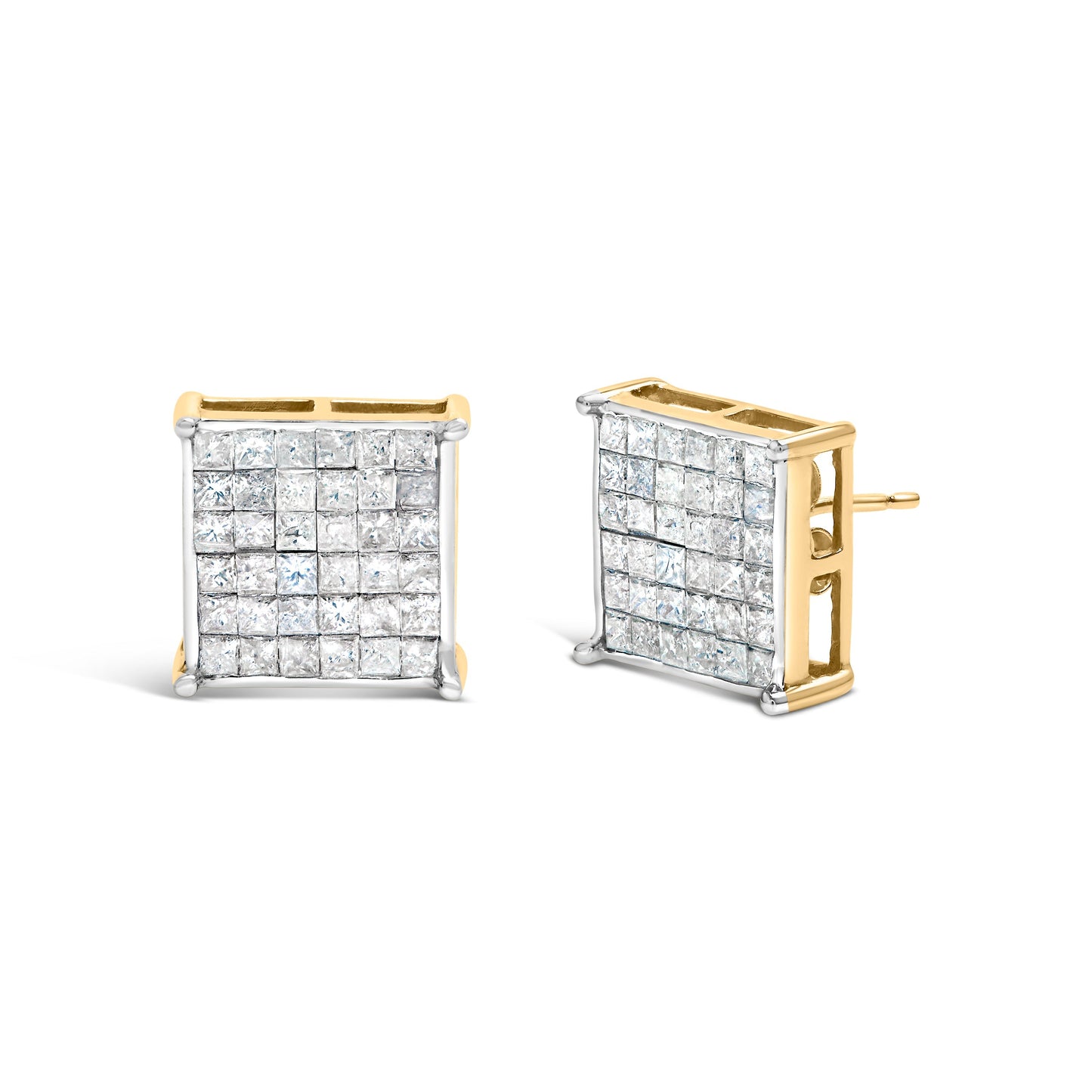 10K Yellow Gold 2.0 Cttw Invisible-Set Princess-Cut Diamond Stud Earrings Bids.com