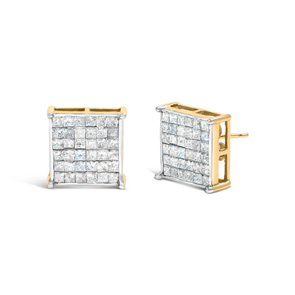 10K Yellow Gold 2.0 Cttw Invisible-Set Princess-Cut Diamond Stud Earrings Bids.com