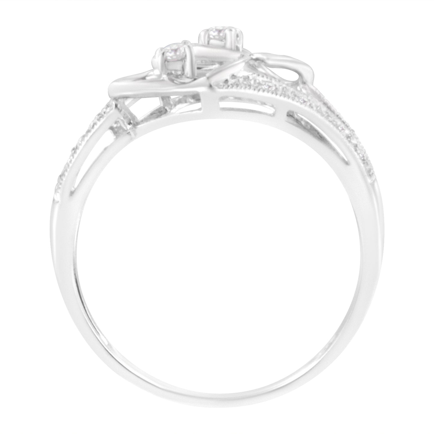 14KT White Gold 1/10 cttw Diamond Twin Heart Ring - Size 6.5 Bids.com
