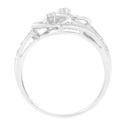 14KT White Gold 1/10 cttw Diamond Twin Heart Ring - Size 6.5 Bids.com