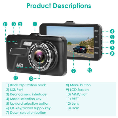 1080P 4-Inch Touch Screen Dual Dash Cam DailySale