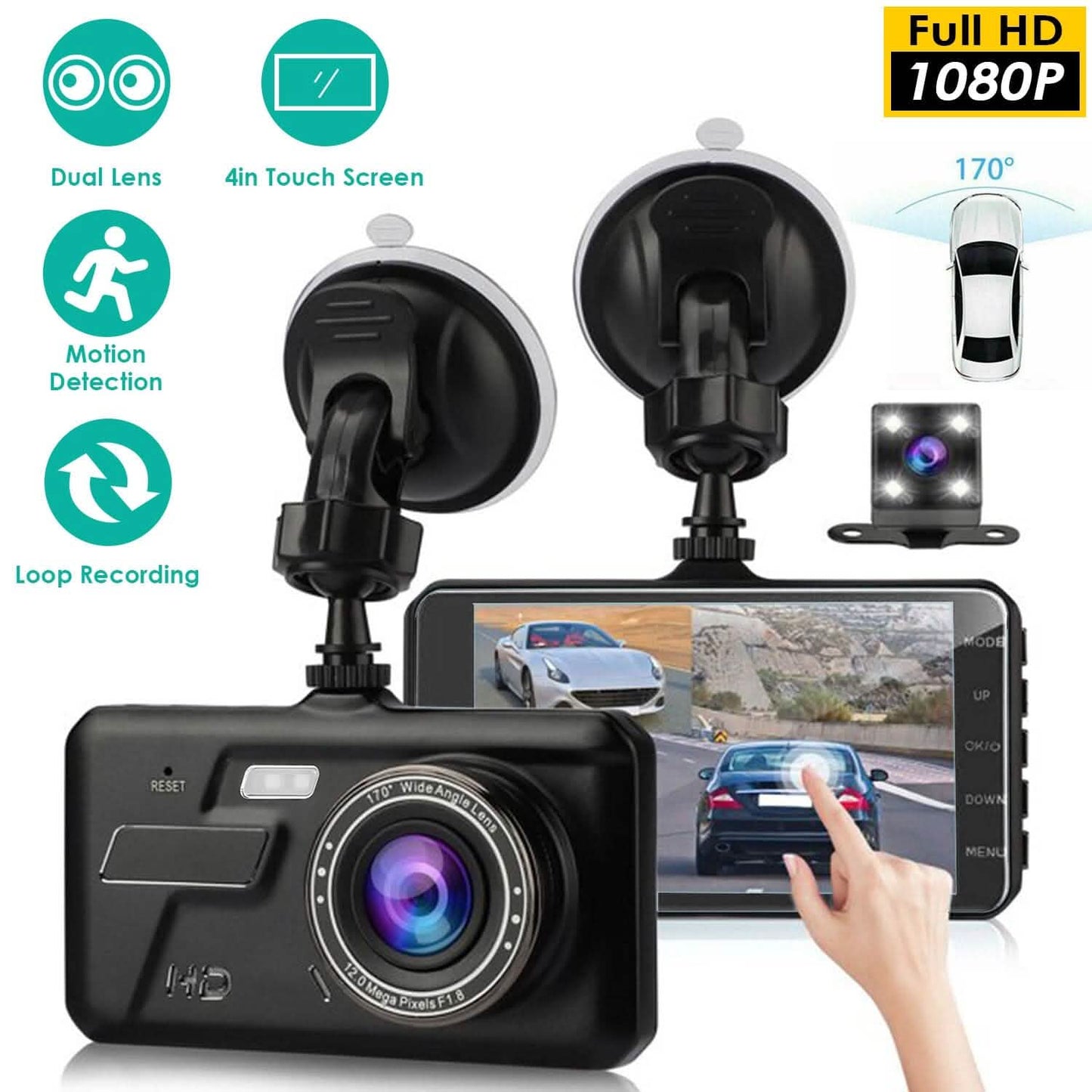 1080P 4-Inch Touch Screen Dual Dash Cam DailySale