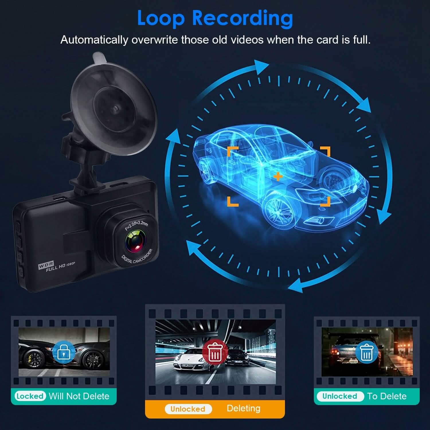 1080P Car DVR 3" Camera Dash Cam with 100° Angle Loop Recording Motion Detection DailySale