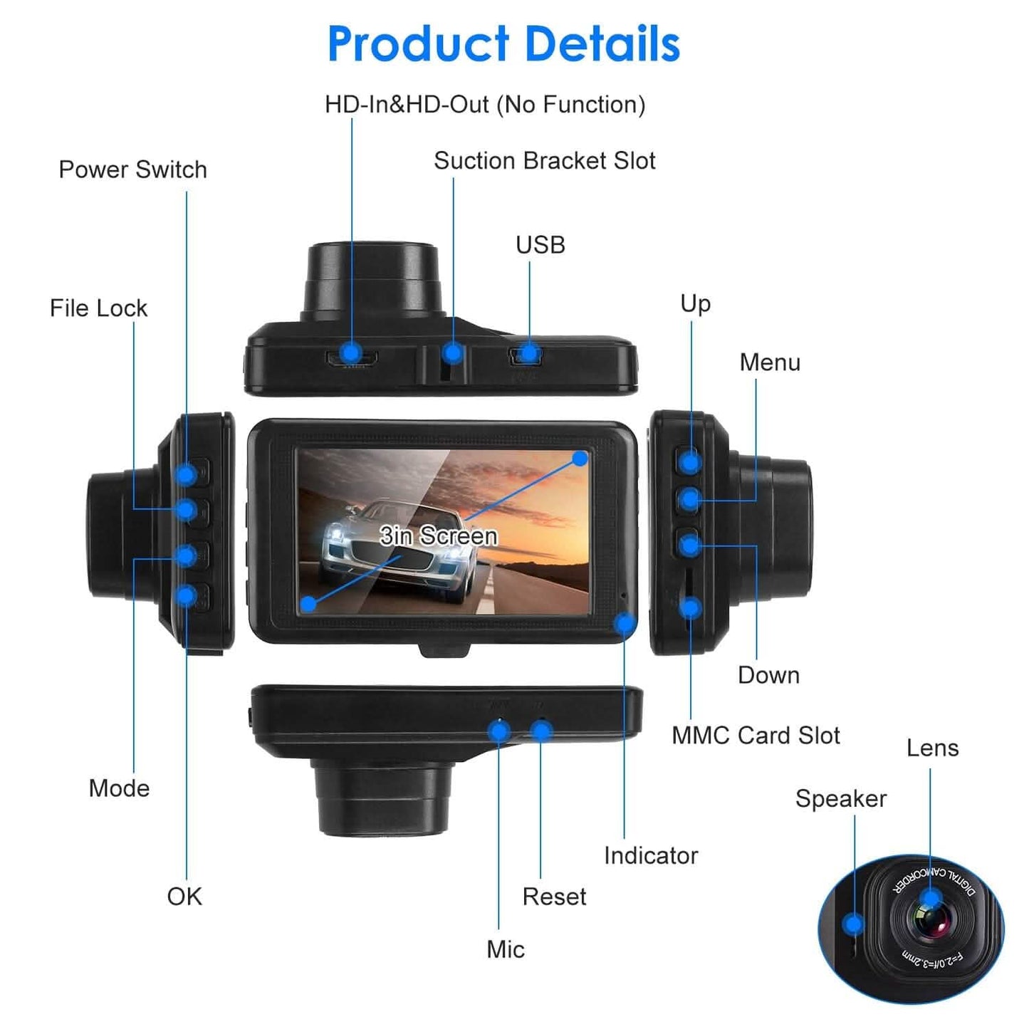 1080P Car DVR 3" Camera Dash Cam with 100° Angle Loop Recording Motion Detection DailySale