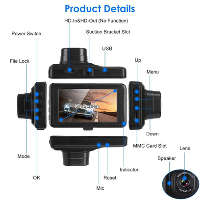 1080P Car DVR 3" Camera Dash Cam with 100° Angle Loop Recording Motion Detection DailySale