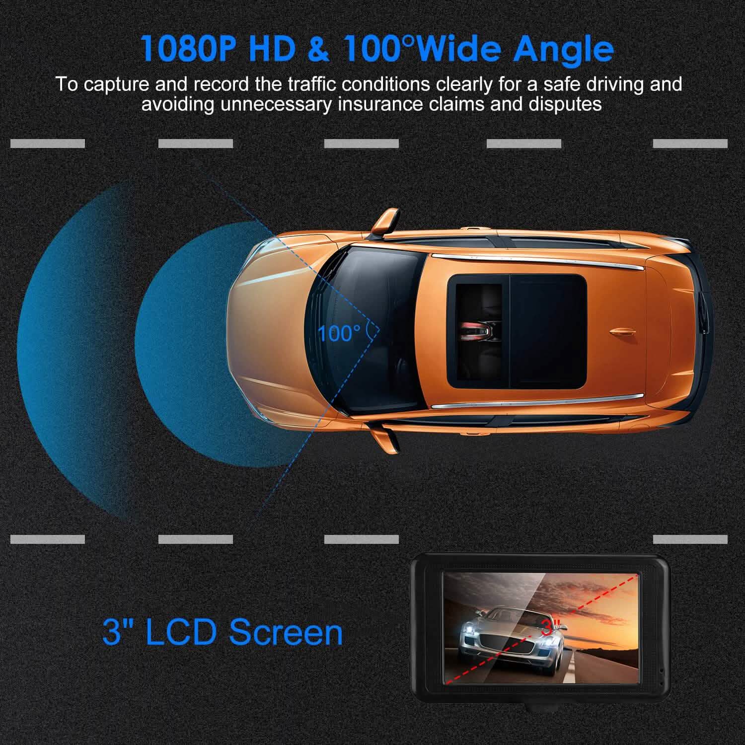 1080P Car DVR 3" Camera Dash Cam with 100° Angle Loop Recording Motion Detection DailySale