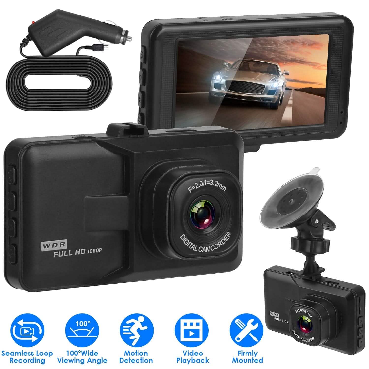 1080P Car DVR 3" Camera Dash Cam with 100° Angle Loop Recording Motion Detection DailySale