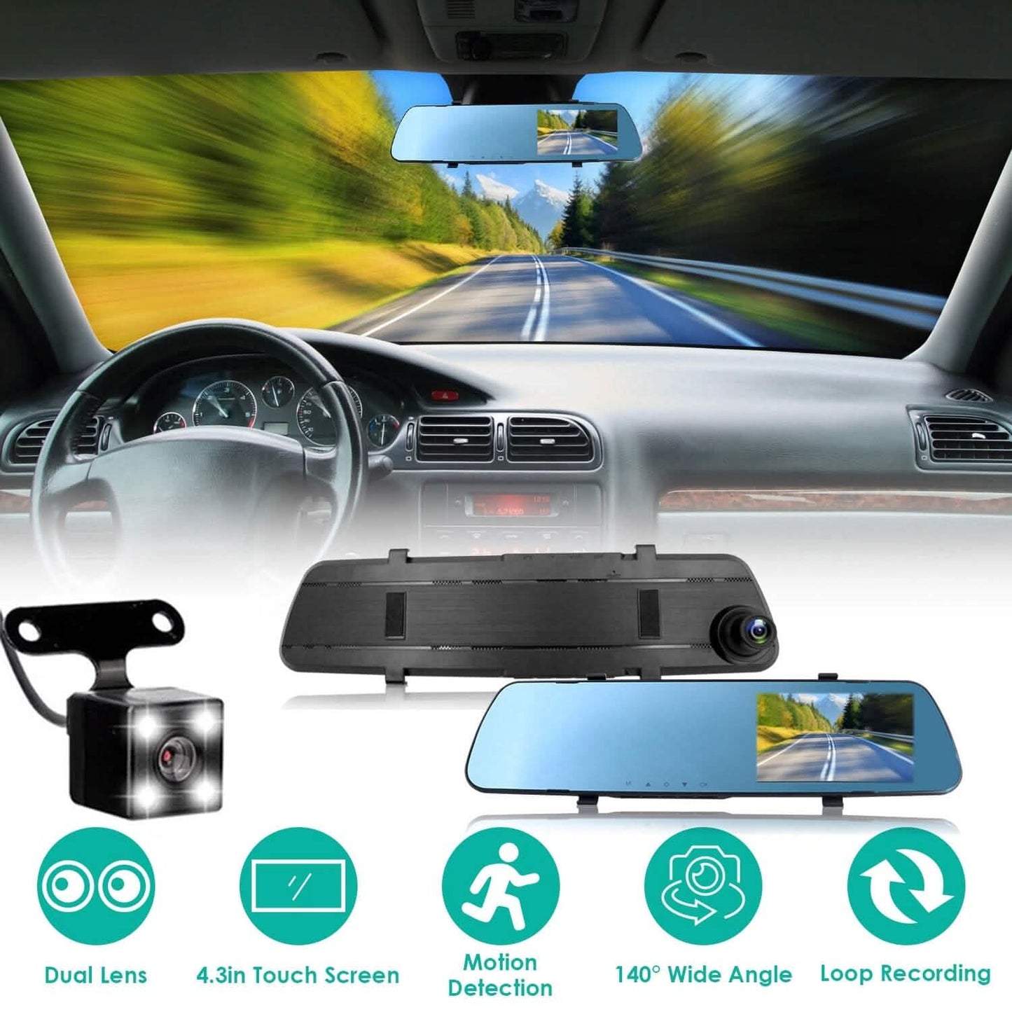 1080P Car DVR 4.3inches Dash Cam with 140° Angle Loop Recording DailySale