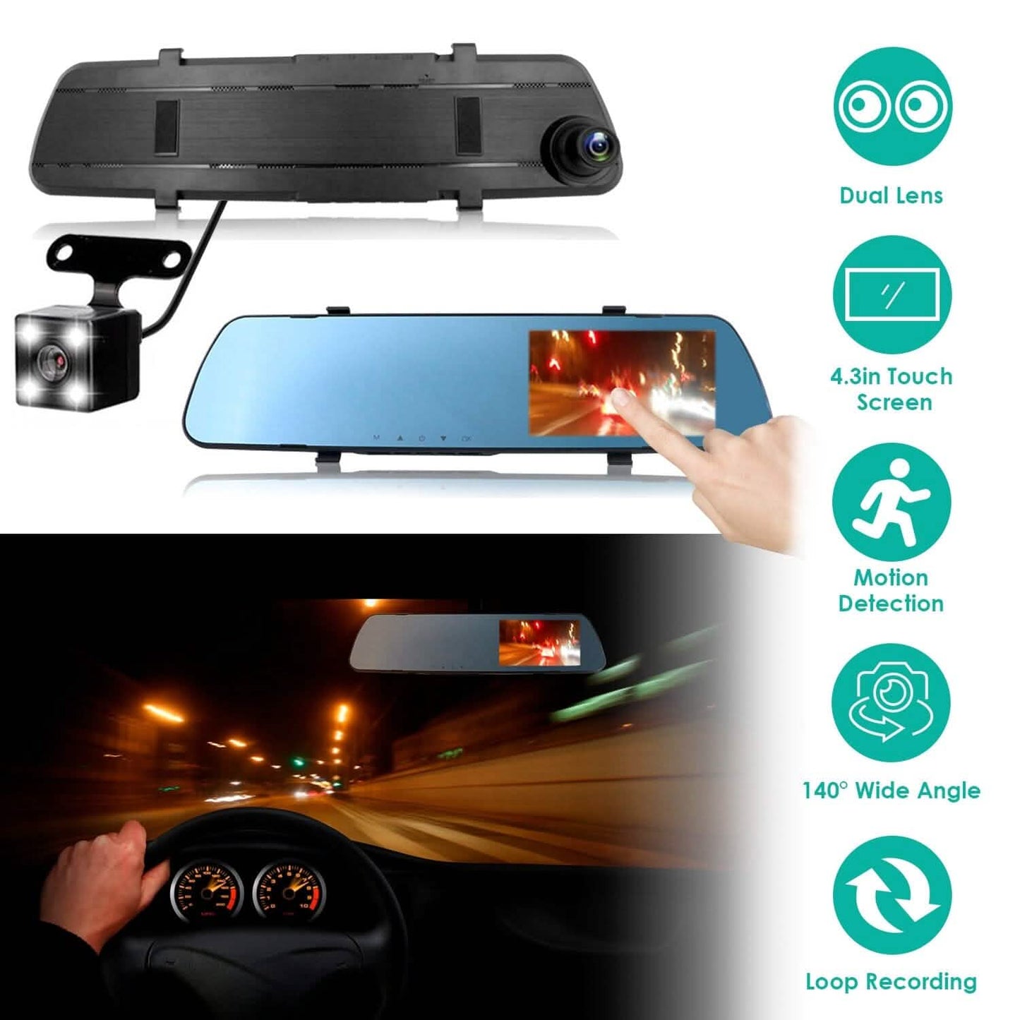 1080P Car DVR 4.3inches Dash Cam with 140° Angle Loop Recording DailySale