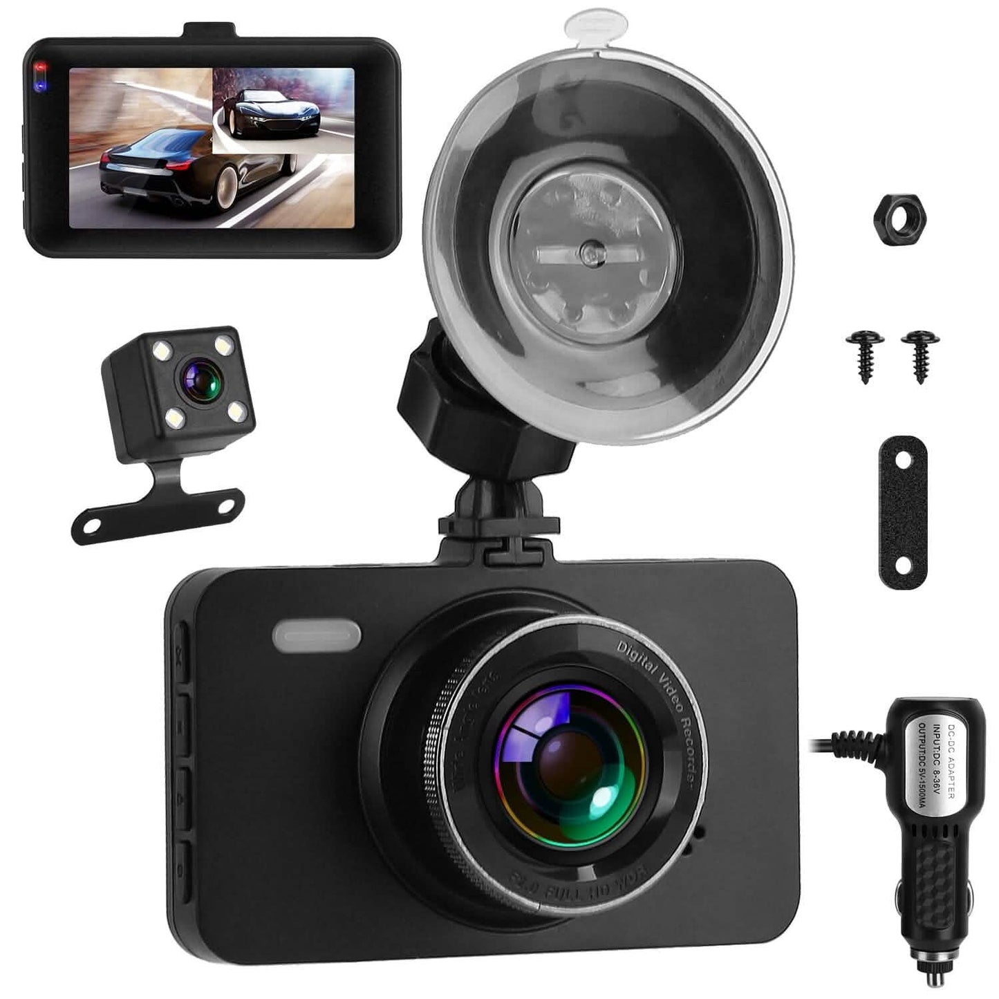 1080P Dual Dash Cam 3" Screen with Front and Rear Camera G-Sensor Motion Night Vision Loop Recording DailySale
