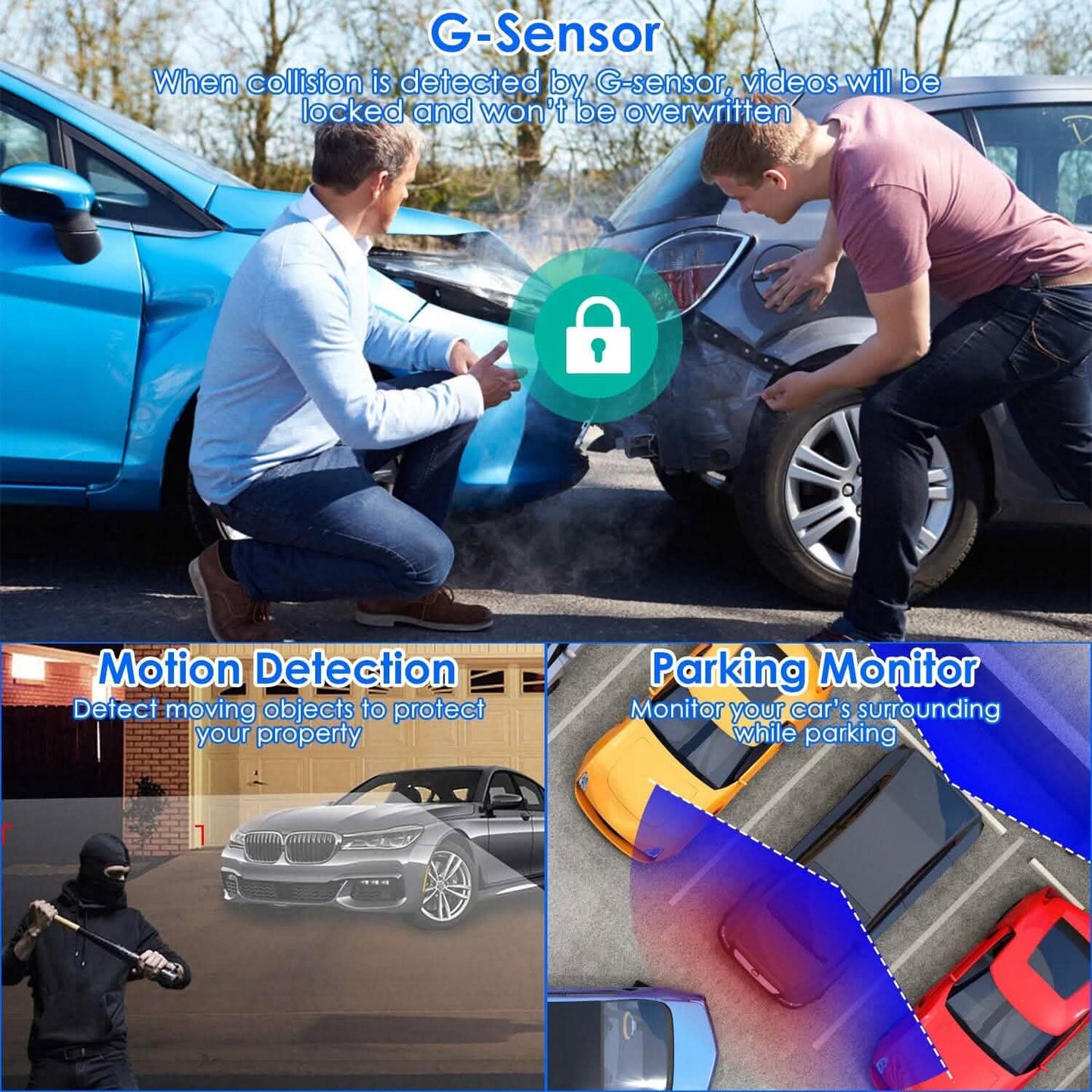 1080P Dual Dash Cam 3" Screen with Front and Rear Camera G-Sensor Motion Night Vision Loop Recording DailySale