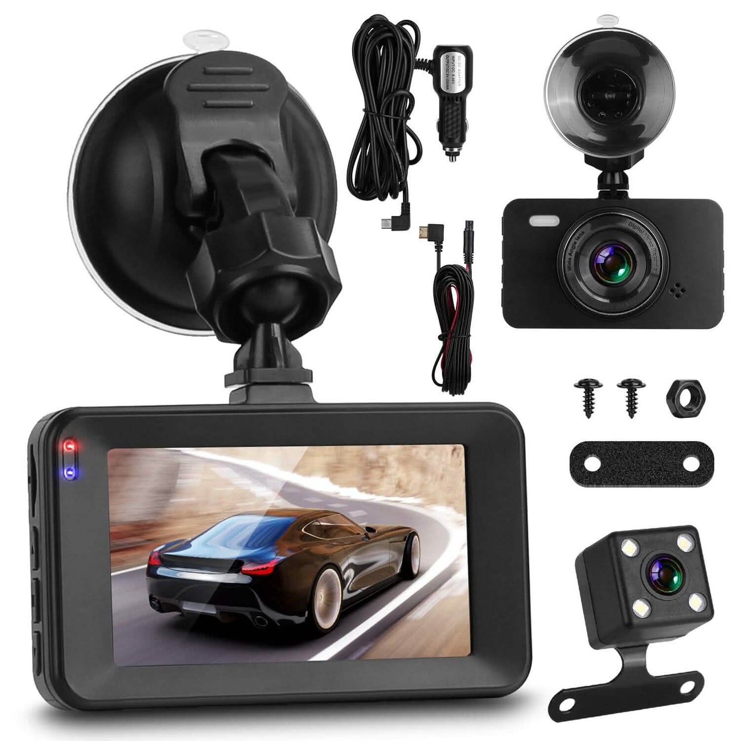 1080P Dual Dash Cam 3" Screen with Front and Rear Camera G-Sensor Motion Night Vision Loop Recording DailySale