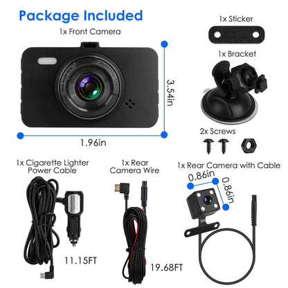 1080P Dual Dash Cam 3" Screen with Front and Rear Camera G-Sensor Motion Night Vision Loop Recording DailySale