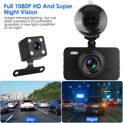 1080P Dual Dash Cam 3" Screen with Front and Rear Camera G-Sensor Motion Night Vision Loop Recording DailySale