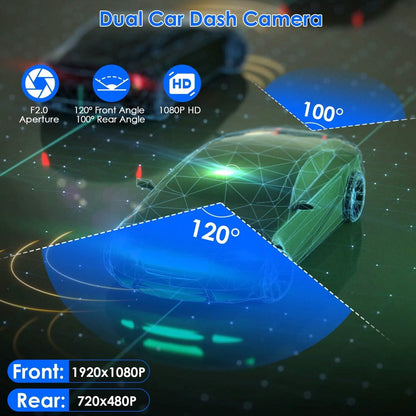 1080P Dual Dash Cam 3" Screen with Front and Rear Camera G-Sensor Motion Night Vision Loop Recording DailySale