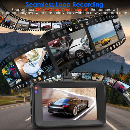 1080P Dual Dash Cam 3" Screen with Front and Rear Camera G-Sensor Motion Night Vision Loop Recording DailySale