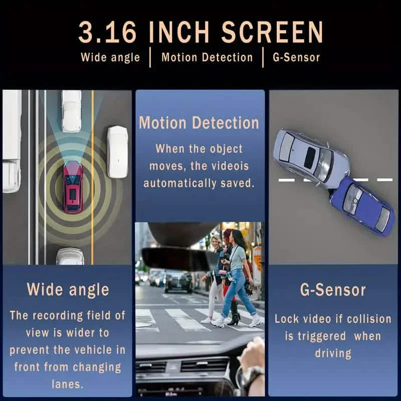 1080P High-Definition Dual Camera Dash Cam for Cars 3.16 Inch IPS Screen GPS and Lane Departure Warning DailySale