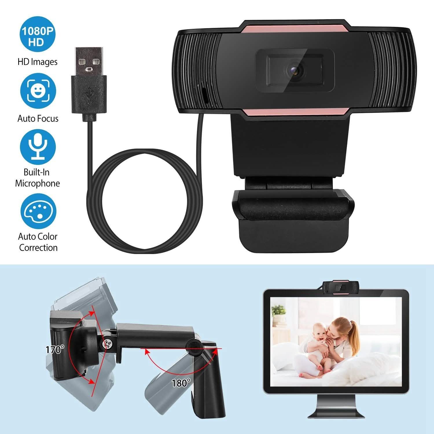 1080P USB Webcam 170 Degree Vertical Adjustment with Clip DailySale