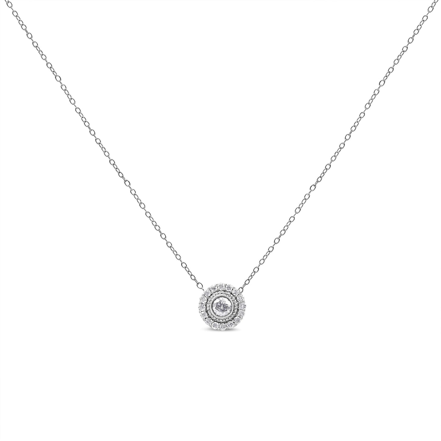 .925 Sterling Silver 1/2 Cttw Round Diamond Halo Circle Pendant 18" Necklace (I-J Color, I2-I3 Clarity) Bids.com