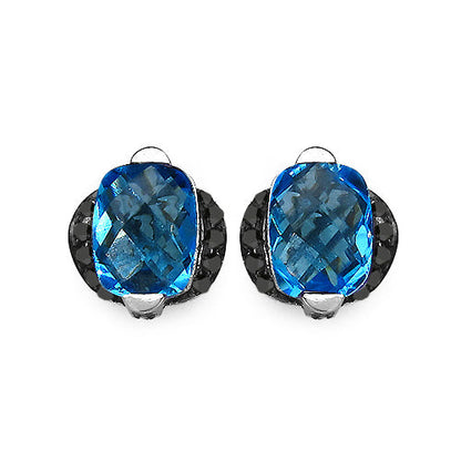 3.74 Carat Genuine Blue Topaz & Black Diamond .925 Sterling Silver Earrings Bids.com
