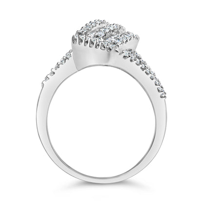 14K White Gold 1-1/2 Cttw Round and Baguette Diamond Bypass Cocktail Ring Band (H-I Color, SI1-SI2 Clarity) - Size 7 Bids.com