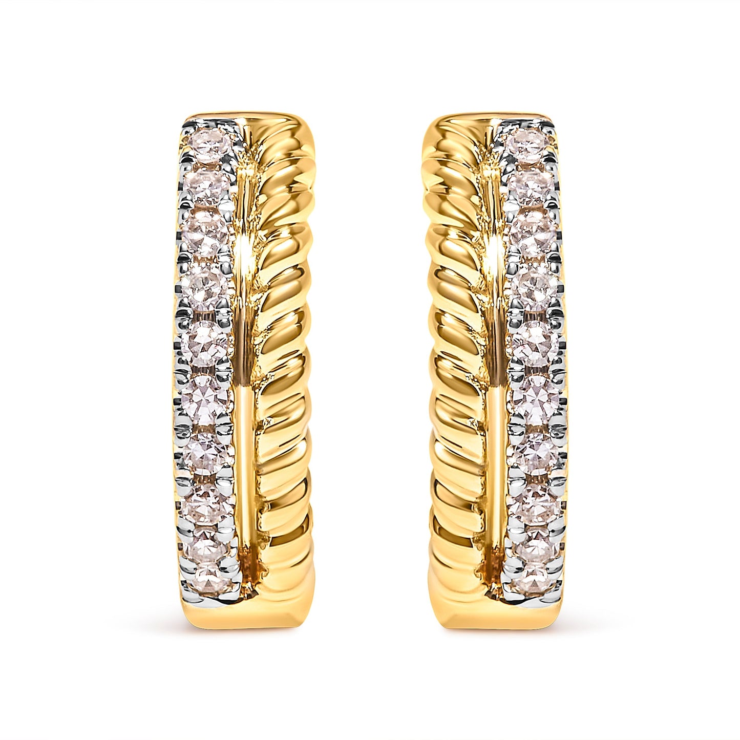 10K Yellow Gold 1/10 Cttw Diamond and Rope Twist Huggy Hoop Earrings (H-I Color, I1-I2 Clarity) Bids.com