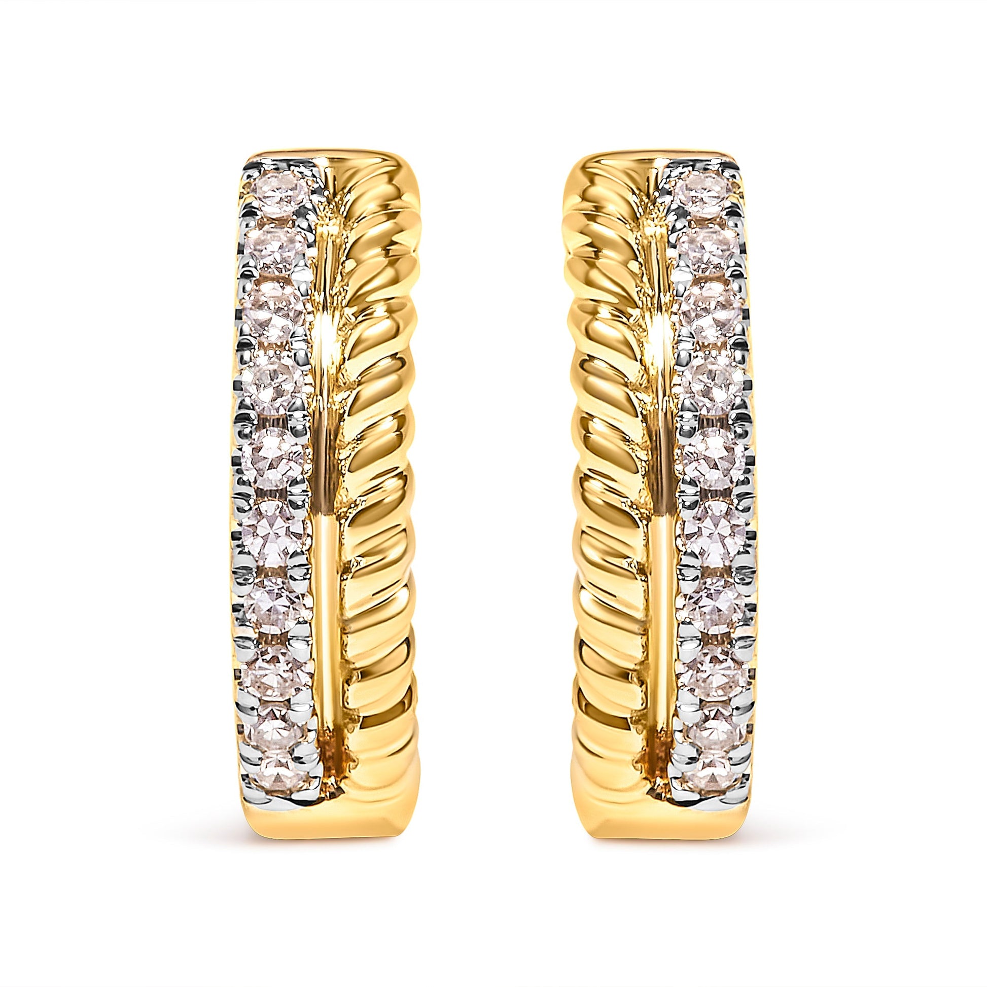 10K Yellow Gold 1/10 Cttw Diamond and Rope Twist Huggy Hoop Earrings (H-I Color, I1-I2 Clarity) Bids.com