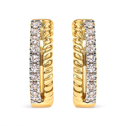 10K Yellow Gold 1/10 Cttw Diamond and Rope Twist Huggy Hoop Earrings (H-I Color, I1-I2 Clarity) Bids.com