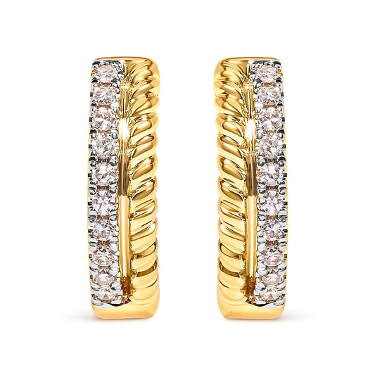 10K Yellow Gold 1/10 Cttw Diamond and Rope Twist Huggy Hoop Earrings (H-I Color, I1-I2 Clarity) Bids.com