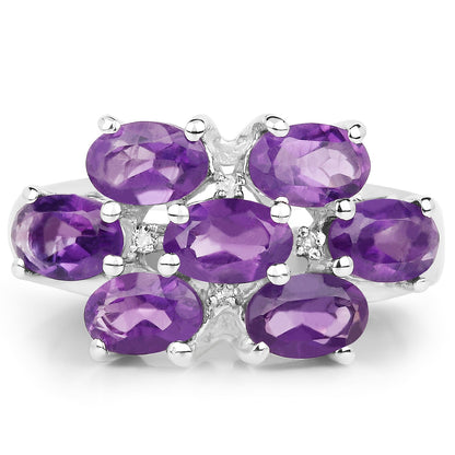 3.05 Carat Genuine  Amethyst and White Topaz .925 Sterling Silver Ring Bids.com