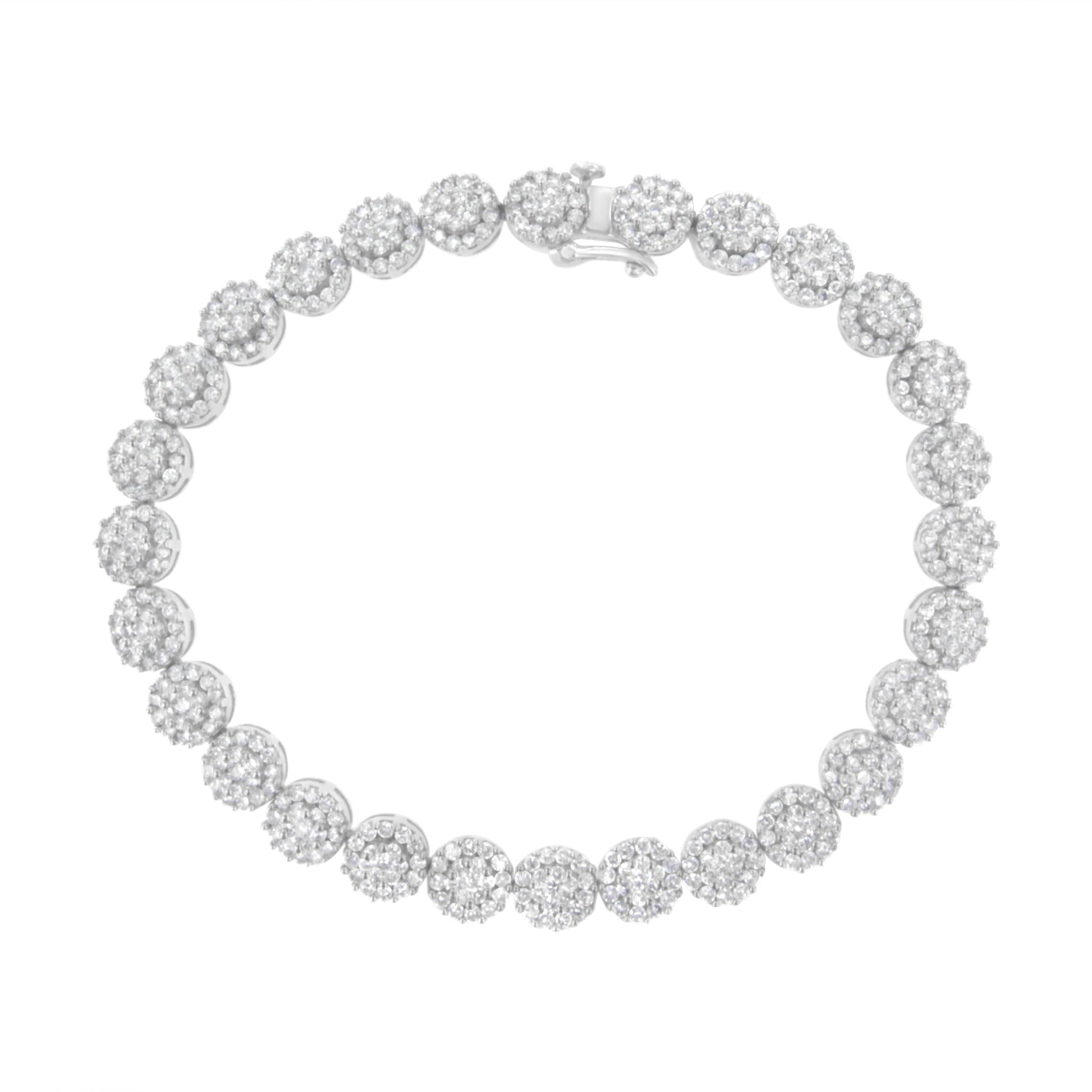 14K White Gold 3-3/4 Cttw Round-Brilliant Cut Diamond 7-1/4" Round Cluster Links Tennis Bracelet (I-J Color, SI2-I1 Clarity) Bids.com