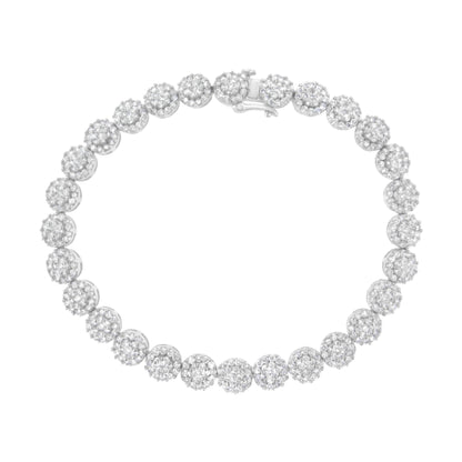 14K White Gold 3-3/4 Cttw Round-Brilliant Cut Diamond 7-1/4" Round Cluster Links Tennis Bracelet (I-J Color, SI2-I1 Clarity) Bids.com